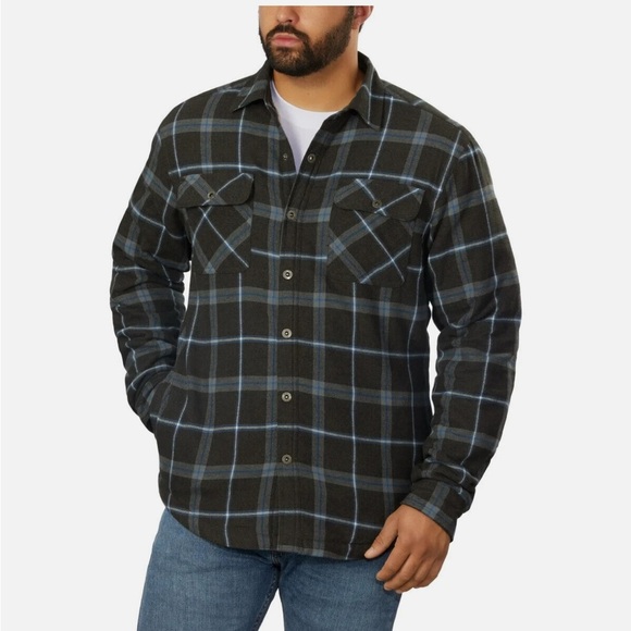 Grizzly Mountain Men Blue Plaid Flannel Shirt Jacket Snap Front Sherpa Lined XL - Picture 1 of 10